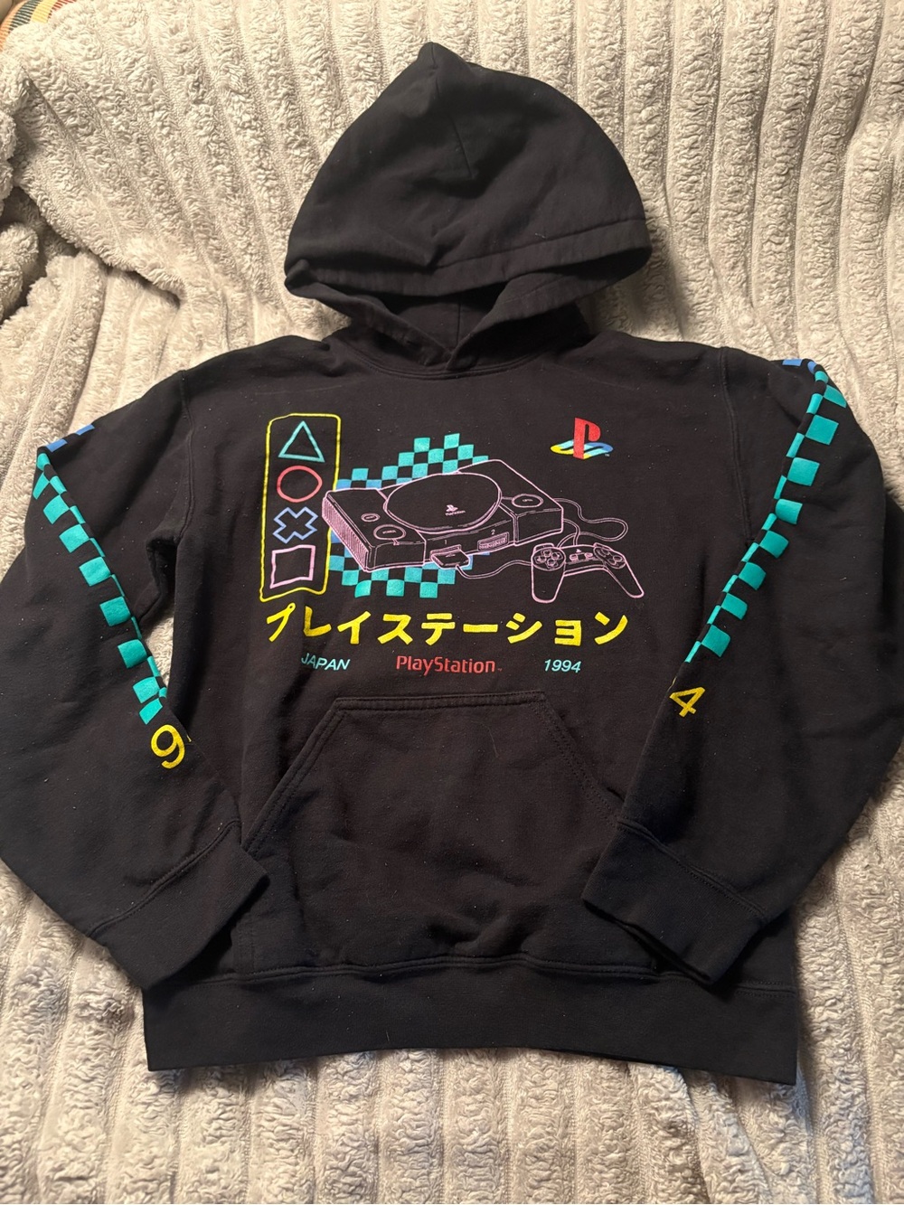 Sony Black Hoodie with Neon PlayStation Console Graphic